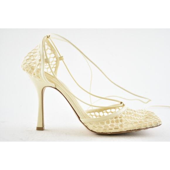 Bottega Veneta Stretch Toile Leather Square Toe Lace Up Tie Sandal Heel Pump 42 - Picture 3 of 12